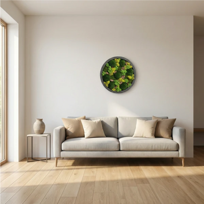Quadro Tondo di verde stabilizzato di muschi e licheni 30 cm.