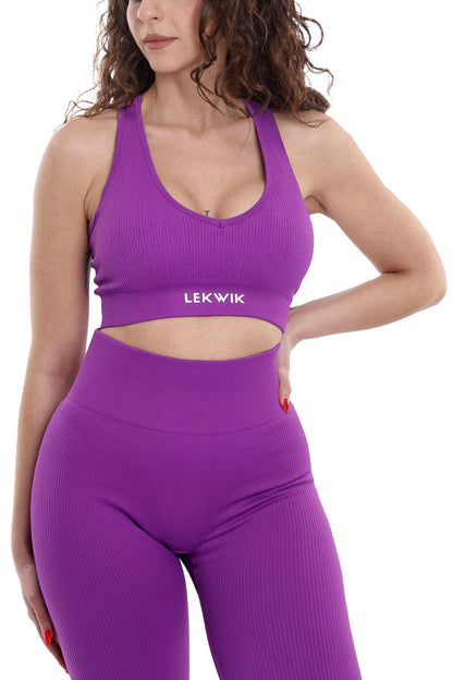 Top sportivo a costine viola modello CIRCE