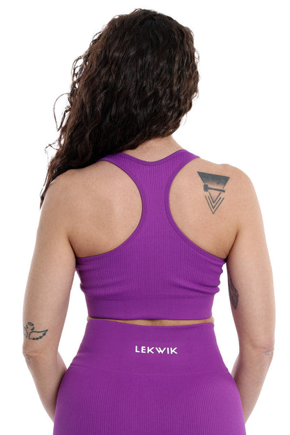 Top sportivo a costine viola modello CIRCE