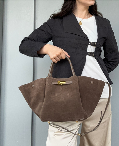 Winged Suede Tote with Removable Leather Strap