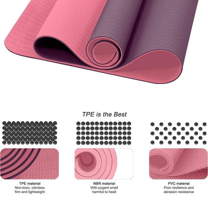 Pilatesmatte Yogamatte Fitnessmatte Gummi TPE 6mm Zweifarbig Fuchsia
