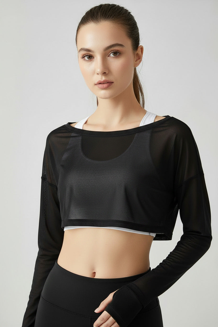 T-Shirt Donna Sportiva Manica Lunga Fitness Traspirante Elasticizzata