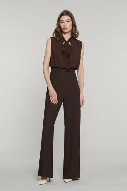 Relish Tuta KALANJI lunga senza maniche scollo cuore più camicia georgette più fusciacca panta palazzo RDA2607006006 cioccolato