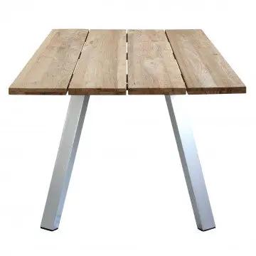 Tavolo Nevis 200 x 100 con Struttura in Alluminio Spazzolato e Piano in Teak Riciclato