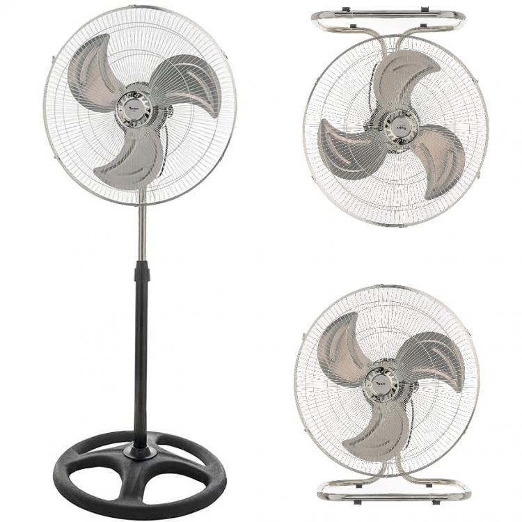 Ventilator 3-in-1 Stand-, Tisch- oder Wandventilator Chromstahl Runder Fuß 60W Ø 52 cm