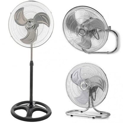Ventilator 3-in-1 Stand-, Tisch- oder Wandventilator Chromstahl Runder Fuß 60W Ø 52 cm