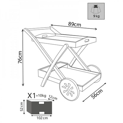 Carrello portavivande Trolley bar in Legno di Acacia massiccio
