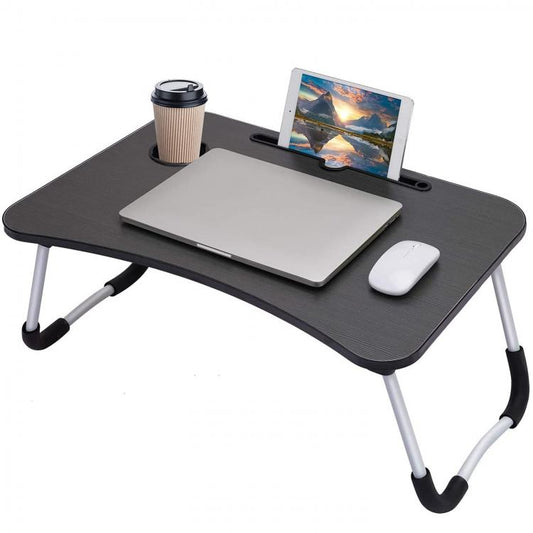 Folding Bedside Table Breakfast Tray Study for PC Notebook Black Wood