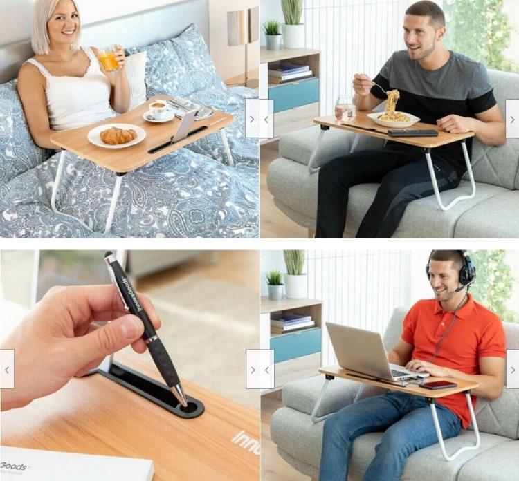 Klappbarer Beistelltisch Bett Tablett Frühstück Arbeitszimmer Tablet PC Notebook Holz Blau