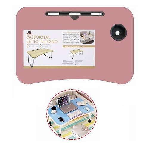 Faltbarer Betttisch Tablett Frühstück Lese- und Schreibtisch Laptop-Tisch Holz Rosa
