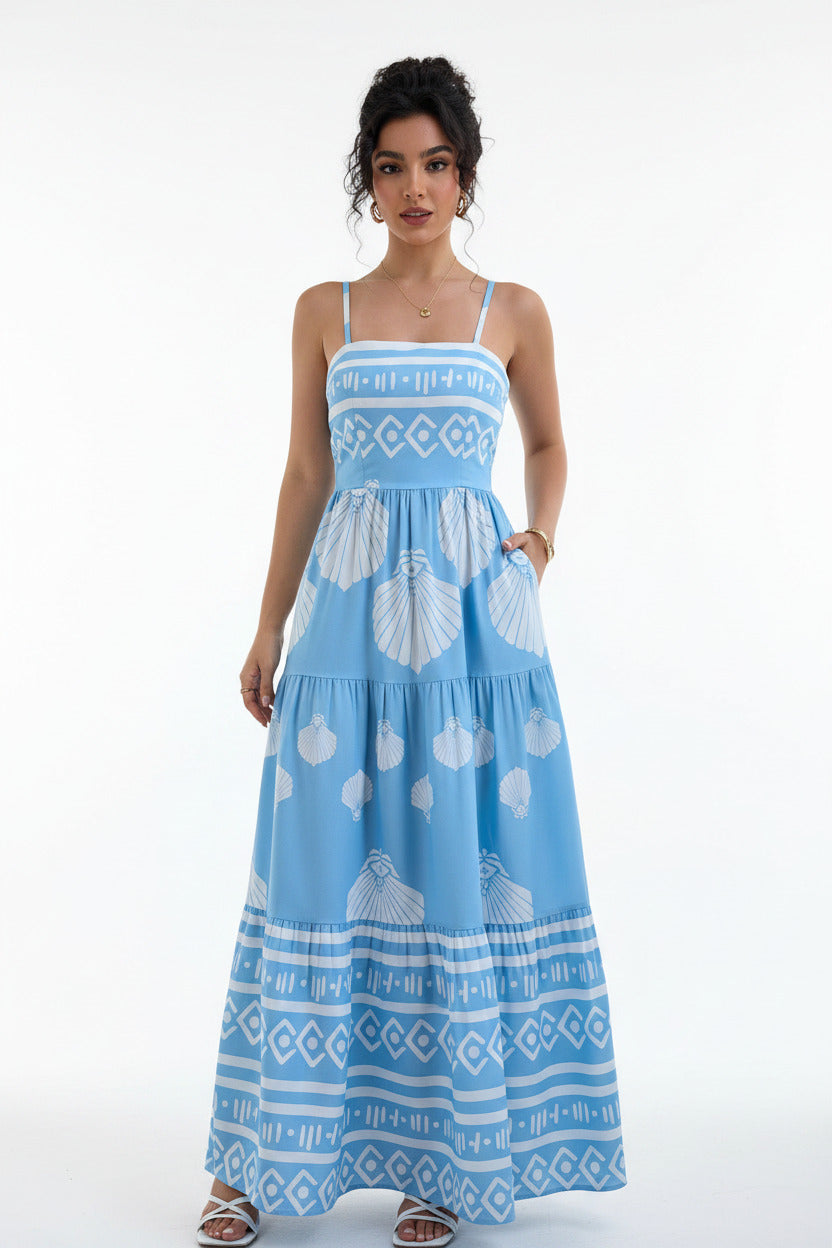 Vestito Lungo Donna Celeste con Fantasia Bianca – Estivo Vita Segnata