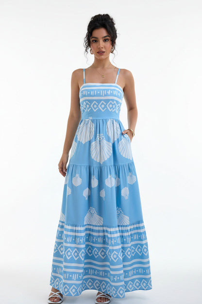 Vestito Lungo Donna Celeste con Fantasia Bianca – Estivo Vita Segnata