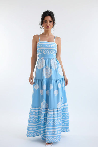 Vestito Lungo Donna Celeste con Fantasia Bianca – Estivo Vita Segnata