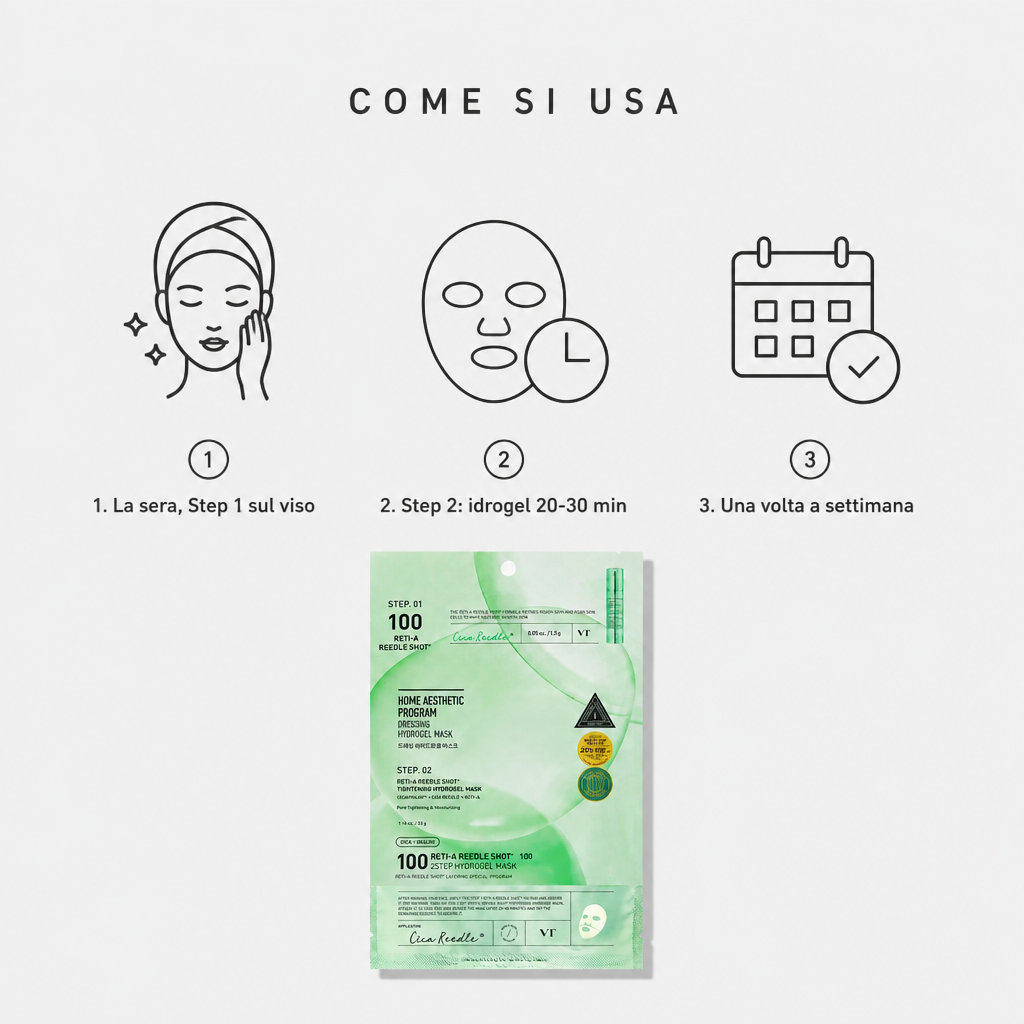 VT Cosmetics Reti-A Reedle Shot 100 2-Step Hydrogel Mask – Maschera Viso Rassodante