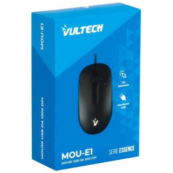 Vultech Essence USB-Maus mit Kabel, 3 Tasten, optisch, 1200 dpi, PC Laptop Desktop