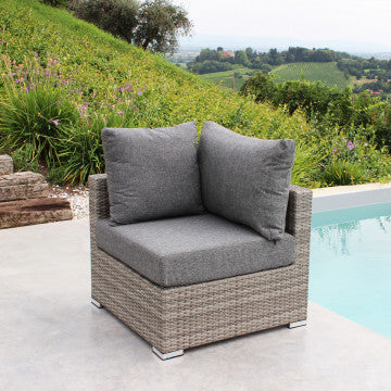 Ecksofa Copacabana mit Aluminiumgestell und grauem Wicker