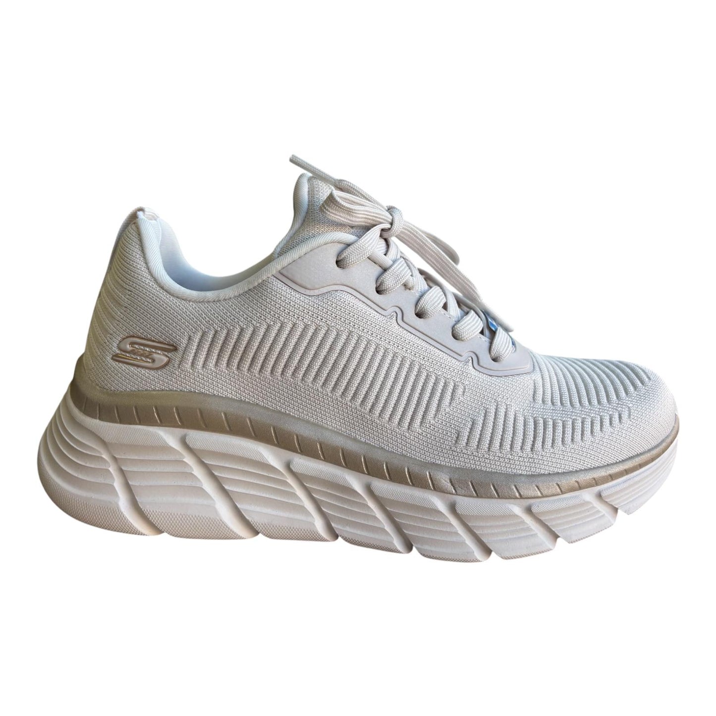 Skechers scarpa sneakers da donna Bobs B Flex HI-Flying HI 117385-WTGD bianco-oro