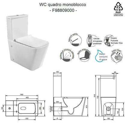 WC Monoblocco Quadrato in Ceramica con Scarico Doppio e Sedile Soft-Close modello Laik