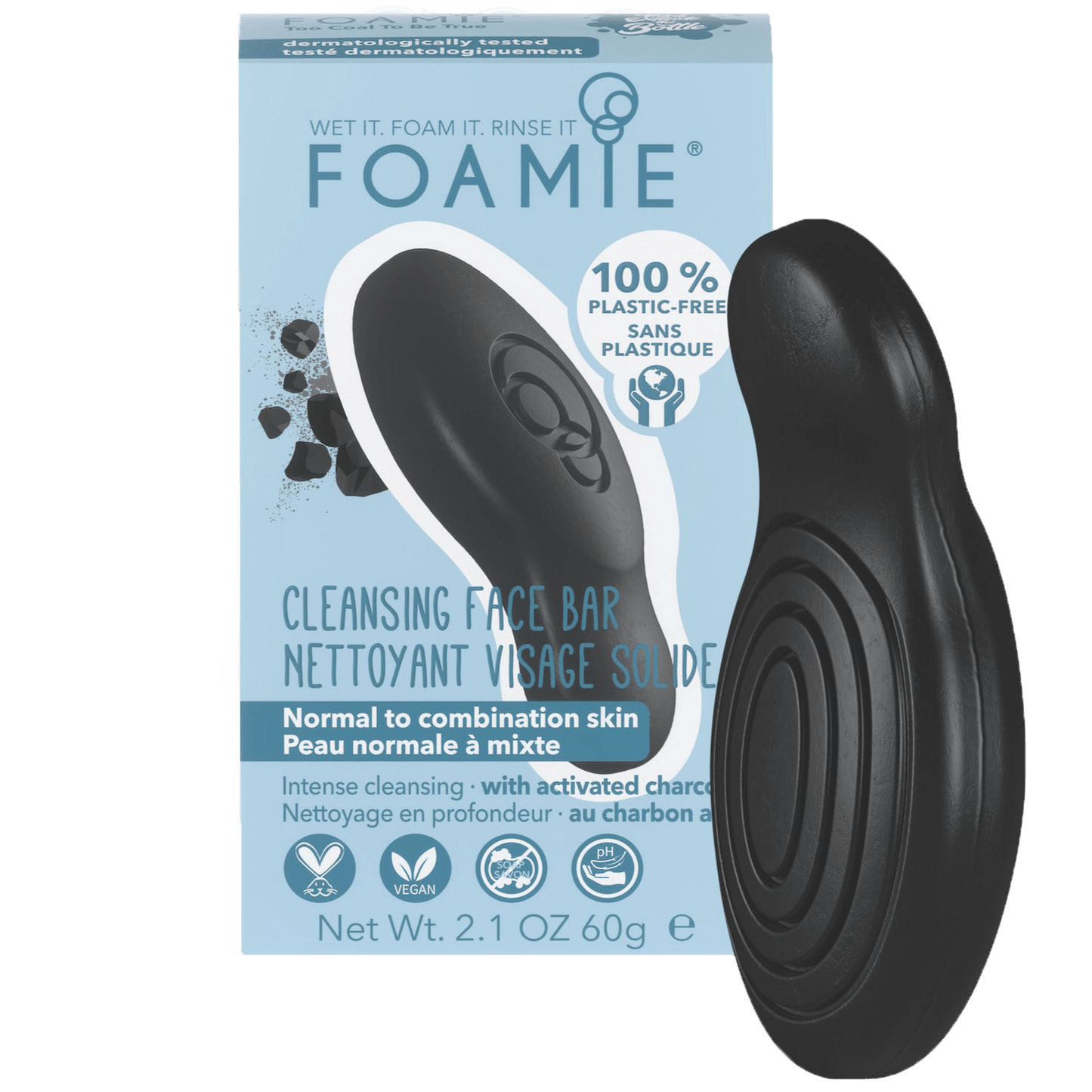 Foamie Feste Gesichtsreinigung Normale bis Mischhaut Too Coal To Be True mit Aktivkohle und Teebaumöl 60 g
