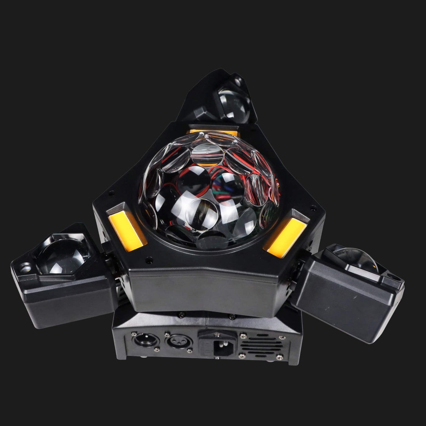 Luce laser DJ a 3 bracci con sfere disco, fasci RGB e DMX