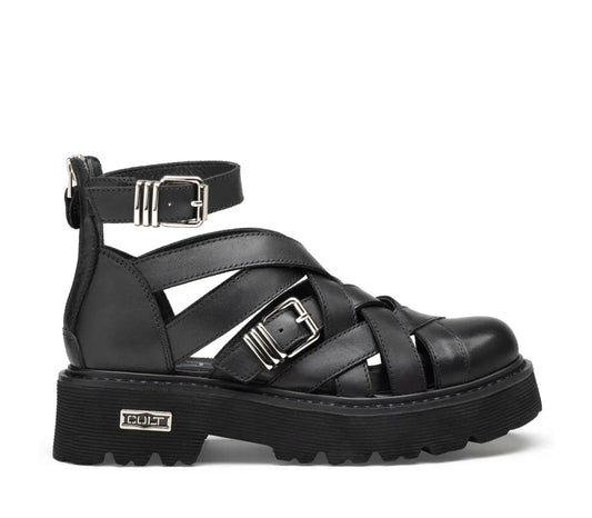 Cult Women's Sandals SLASH CLW469400 Black - Leather Platform Buckles Glam-Rock