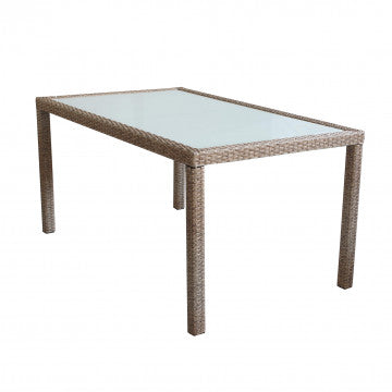 Gartentisch Azore 150 x 90 rechteckig mit Metall- und Wickergeflecht und Glasplatte