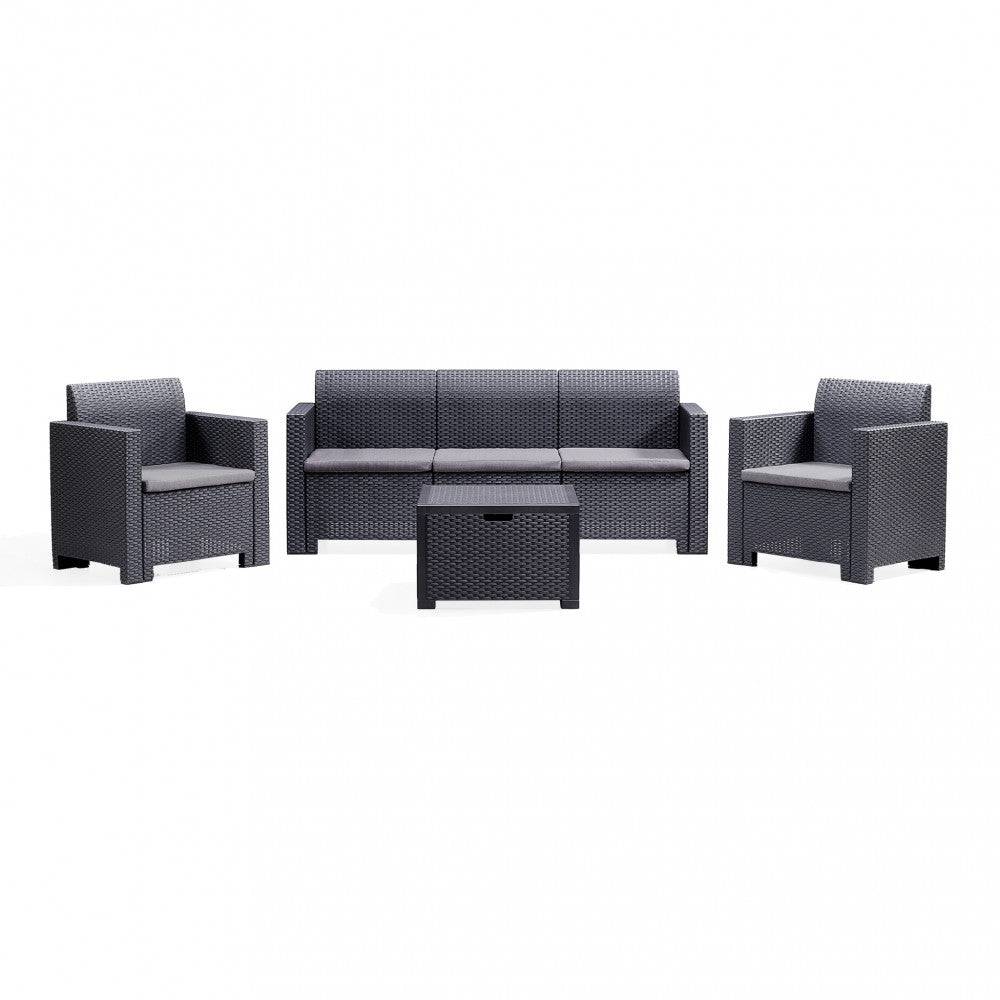 Gartenmöbel-Set Nebraska 3-Sitzer Polypropylen-Kissen - Schwarz