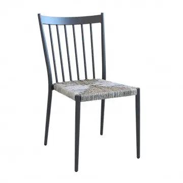 Stapelbarer Stuhl Martinica mit Sitzfläche aus grauer Polyrattan-Melange – ohne Armlehnen