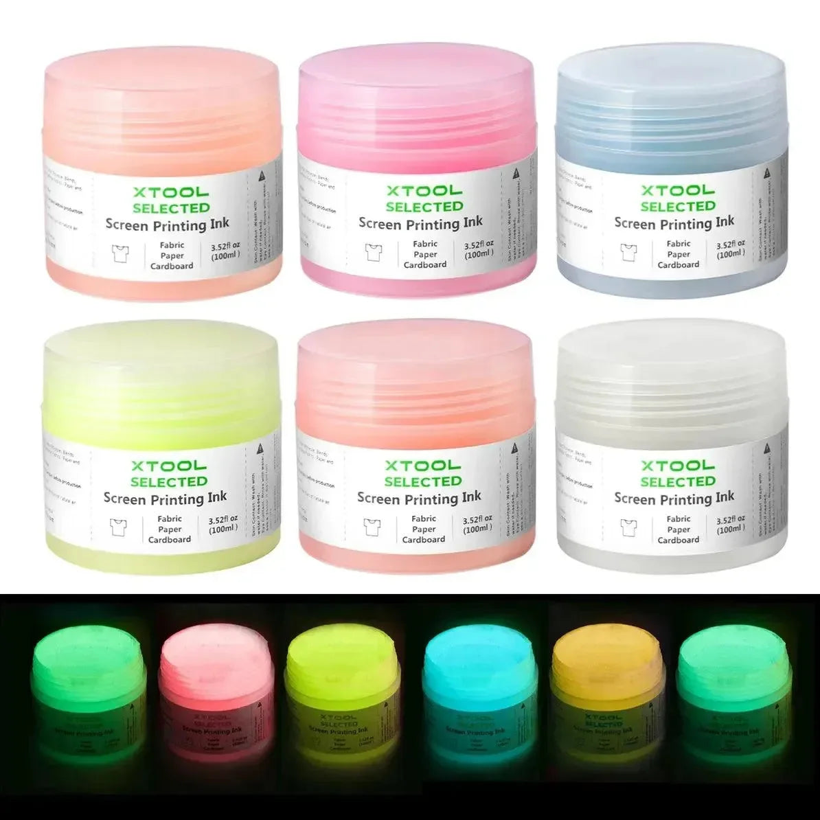 XTOOL GLOW IN THE DARK COLOR SCREEN PRINTING INK SET - 6 COLORS