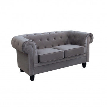 Chesterfield-Sofa aus blauem oder taupefarbenem Samt mit Kapitonierung
