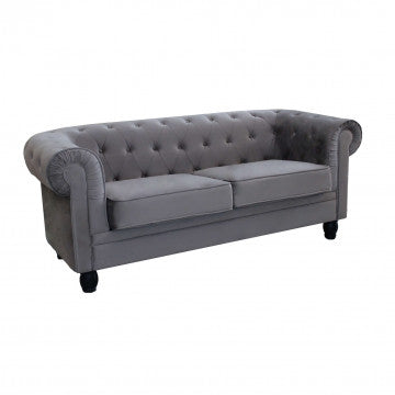 Chesterfield-Sofa aus blauem oder taupefarbenem Samt mit Kapitonierung