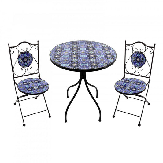 Set 2 Sedie e Tavolo Rotondo Ø 60 Nox - Azzurro/Blu, Ceramica, Pieghevole