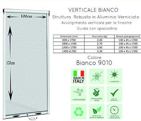 Zanzariea a rullo per finestra scorrevole verticale 120x170cm bianco