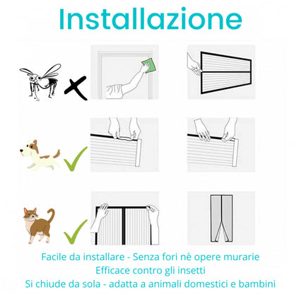 Zanzariera Magnetica 120X220 Tenda Per Porte Finestre Universale Calamita - Nera